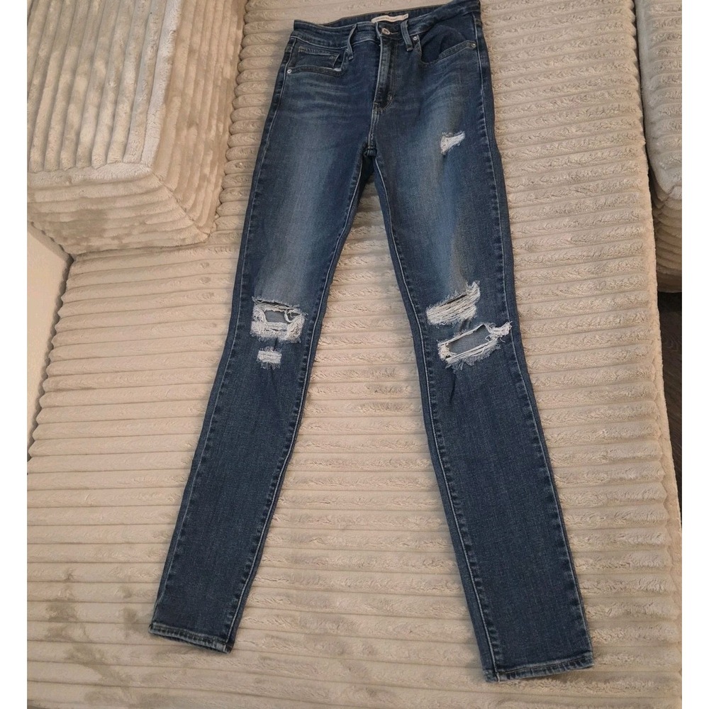 Levi's 721 High Rise Skinny Distressed Ripped Jeans W27 L32 Medium Wash